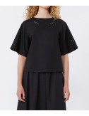 Топ из хлопкового поплина WEEKEND Max Mara WKDTARGA с вышивкой черный