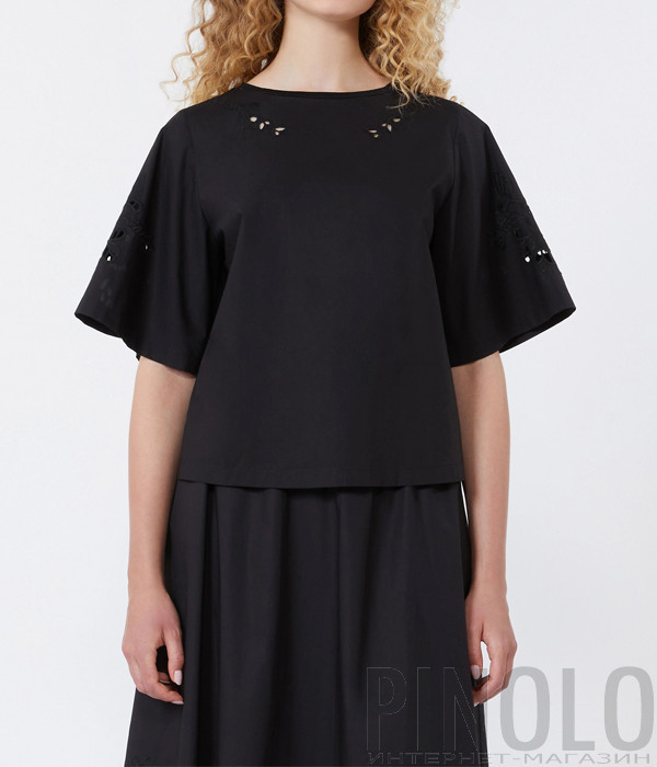 Топ из хлопкового поплина WEEKEND Max Mara WKDTARGA с вышивкой черный