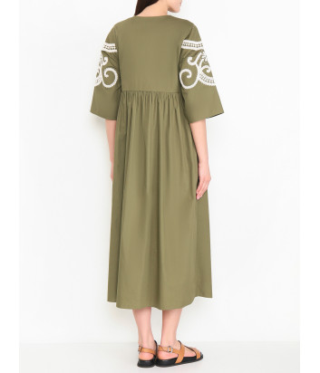 Длинное платье WEEKEND Max Mara WKDTILDE украшенное вышивкой оливковое