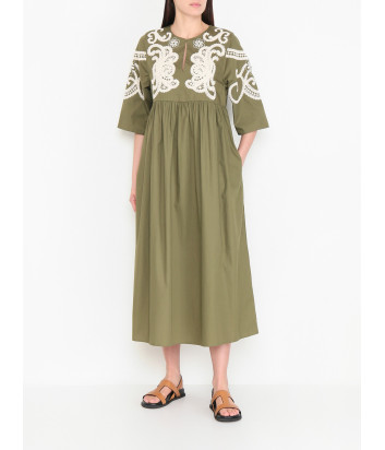 Длинное платье WEEKEND Max Mara WKDTILDE украшенное вышивкой оливковое