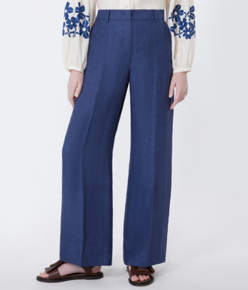 Широкие брюки прямого кроя WEEKEND Max Mara WKDMALIZIA из льна синие