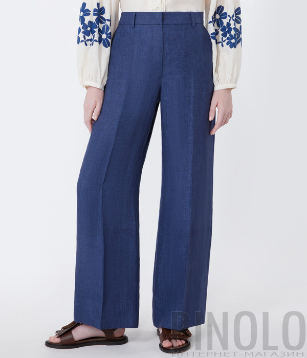 Широкие брюки прямого кроя WEEKEND Max Mara WKDMALIZIA из льна синие