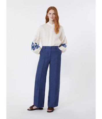 Широкие брюки прямого кроя WEEKEND Max Mara WKDMALIZIA из льна синие
