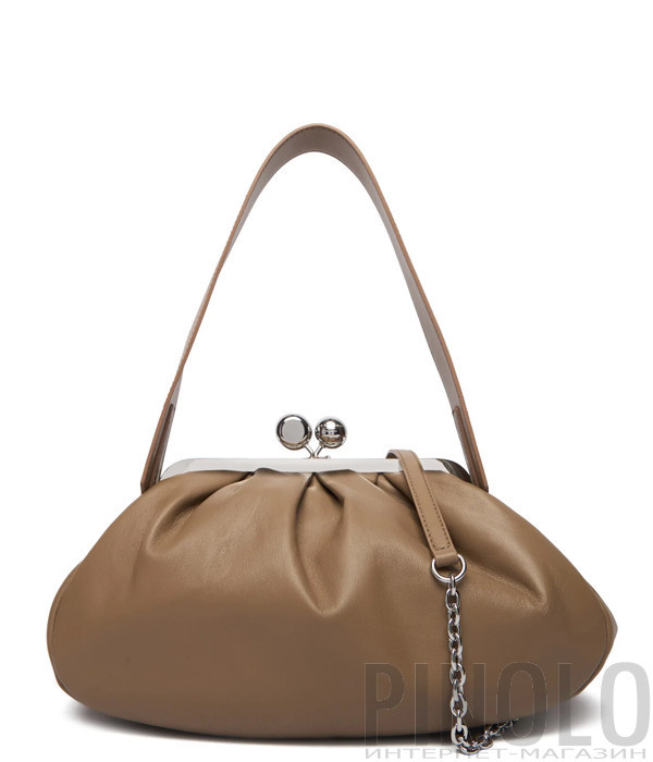 Мягкая кожаная сумка WEEKEND Max Mara CUBICO Pasticcino Bag Medium коричневая