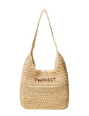 Вязаная сумка-хобо из рафии TWINSET 261TD8310 с контрастной вышитой надписью-логотипом