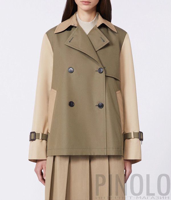 Короткий двобортний тренч WEEKEND Max Mara WKDBIGLIA розкльошений силует оливковий