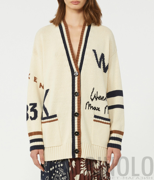 Свободный кардиган WEEKEND Max Mara WKDBLASONE украшенный контрастными вставками
