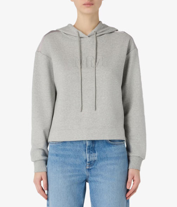 Укороченная толстовка MM by MaxMara Angora с капюшоном серая