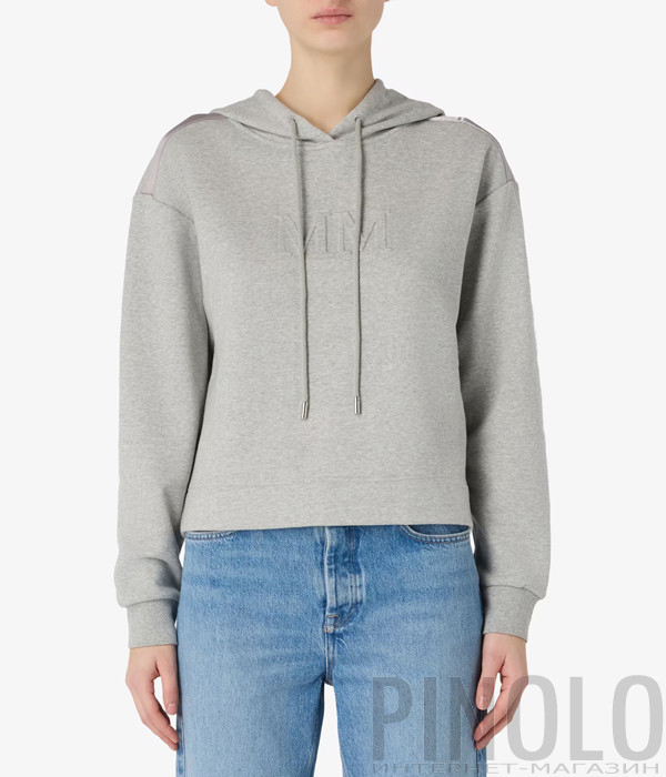 Укороченная толстовка MM by MaxMara Angora с капюшоном серая