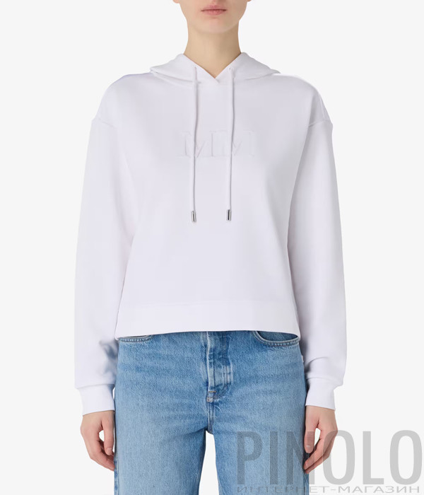 Укороченная толстовка MM by MaxMara Angora с капюшоном белая