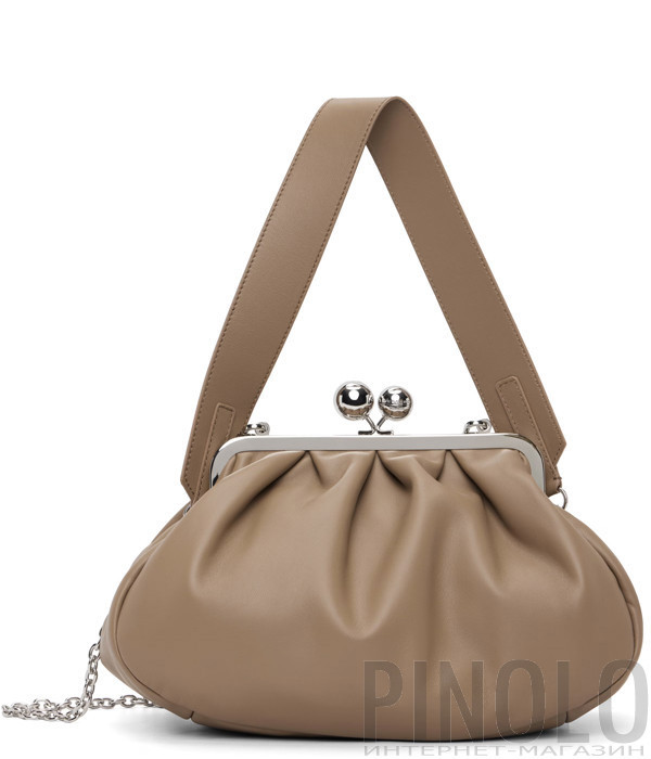 Кожаная сумка WEEKEND Max Mara CUBICO Pasticcino Bag Medium бежевая