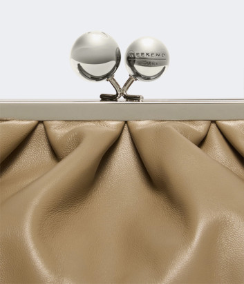 Кожаная сумка WEEKEND Max Mara CUBICO Pasticcino Bag Medium бежевая