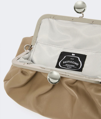 Кожаная сумка WEEKEND Max Mara CUBICO Pasticcino Bag Medium бежевая