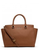 Сумка Michael Kors Selma Large из кожи сафьяно коричневая