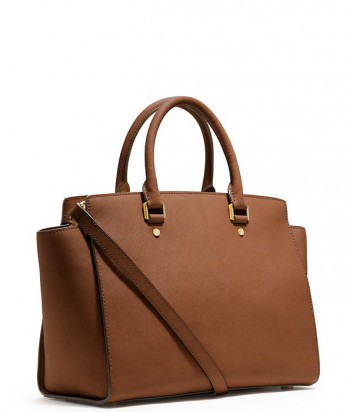 Сумка Michael Kors Selma Large из кожи сафьяно коричневая