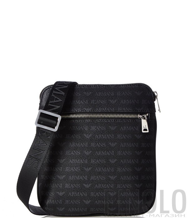 Мужская сумка Armani Jeans 0622FJ4 с надписями по-меньше черная