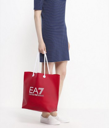 Вместительная пляжная сумка EA7 Emporio Armani с логотипом красная