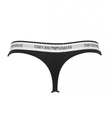 Хлопковые стринги Emporio Armani с брендированным поясом черные
