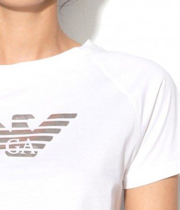 Хлопковая футболка Emporio Armani белая с серебряным логотипом