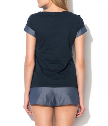 Стильная женская футболка Emporio Armani с карманчиком синяя