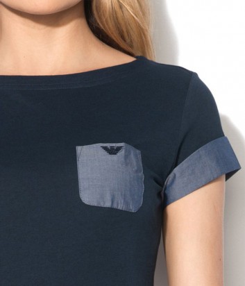 Стильная женская футболка Emporio Armani с карманчиком синяя