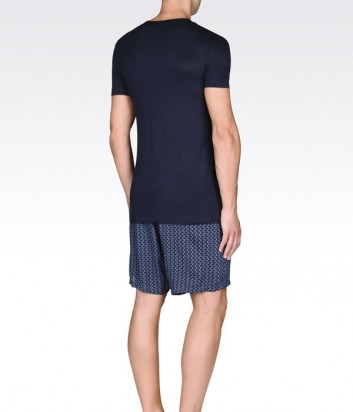 Роскошная мужская пижама Emporio Armani шорты и футболка синяя