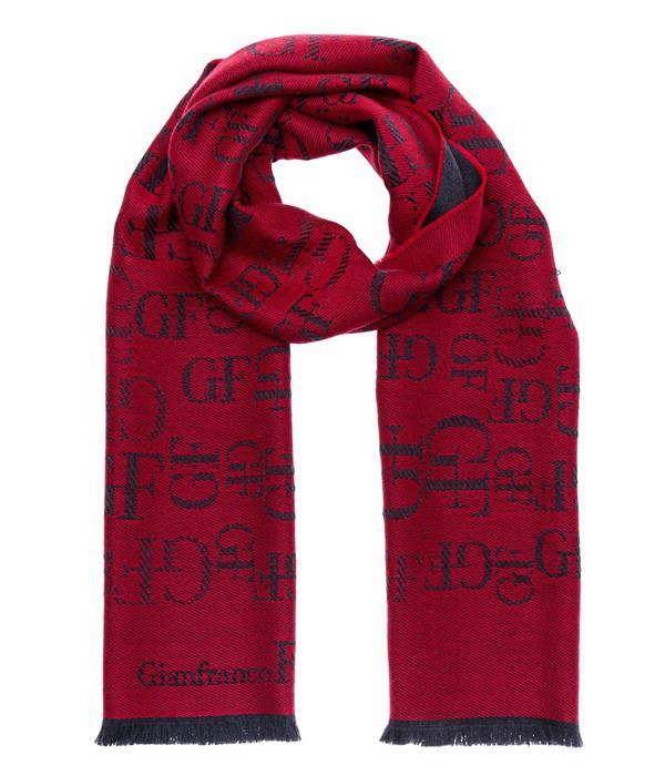 Теплый мужской шарф Gian Franco Ferre с фирменным принтом красный