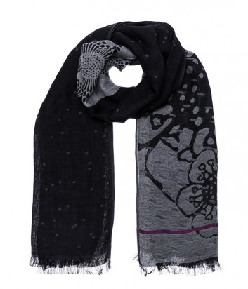 Женский теплый шарф La tribu с цветочным узором черный