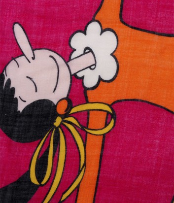 Яркий женский платок Moschino с забавным рисунком малиновый