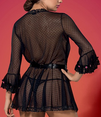 Комплект Obsessive Piccorosa халат и стринги черный с розочками