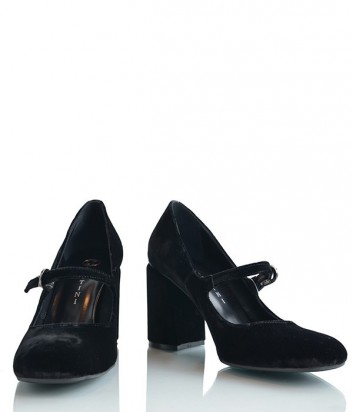 Бархатные туфли Lottini на устойчивом среднем каблуке черные