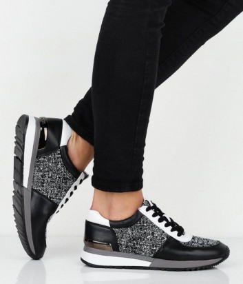 Кожаные кроссовки Michael Kors Allie с текстильными вставками черные