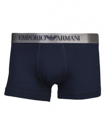 Боксеры Emporio Armani с серебристой брендированной резинкой синие