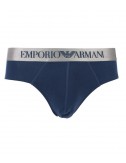 Брифы Emporio Armani синие с серебряной брендированной резинкой