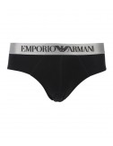 Брифы Emporio Armani черные с серебристой брендированной резинкой