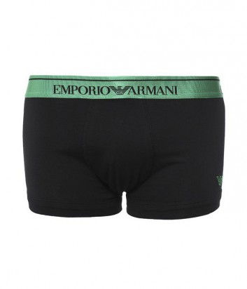 Боксеры Emporio Armani черные с зеленой брендированной резинкой