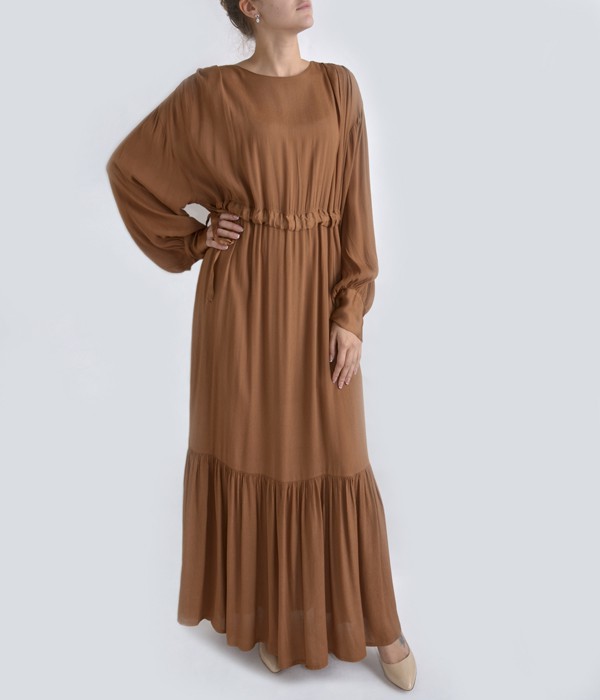 Платье в пол Dixie с длинны рукавом коричневое