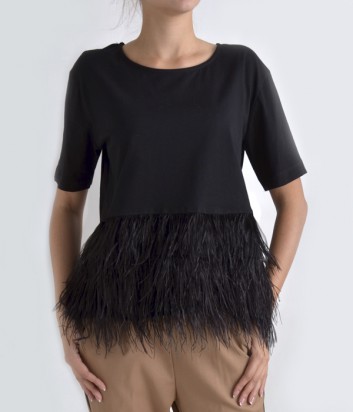 Блуза Souvenir декорированная натуральными перьями черная