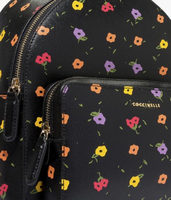Большой рюкзак Coccinelle Clementine с цветочным принтом черный
