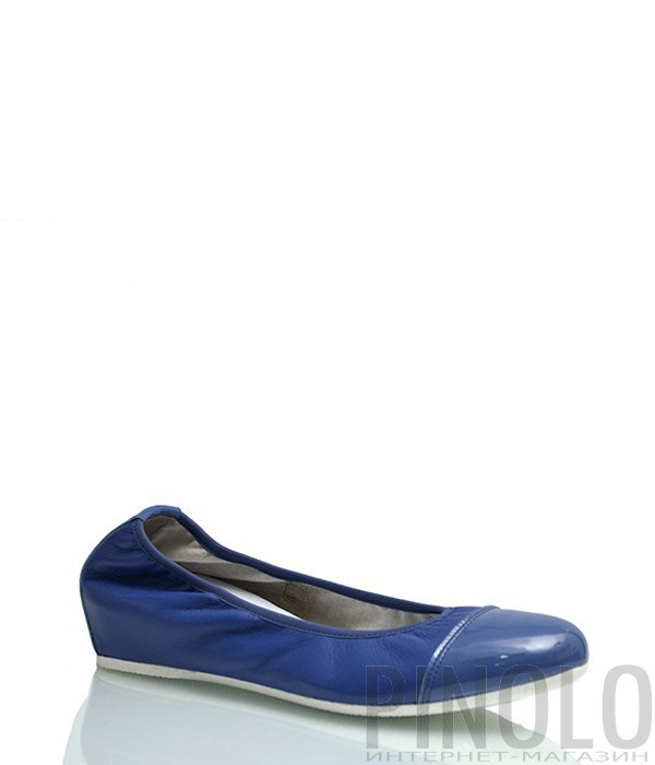 Кожаные балетки Griff Italia с лаковым носком синие