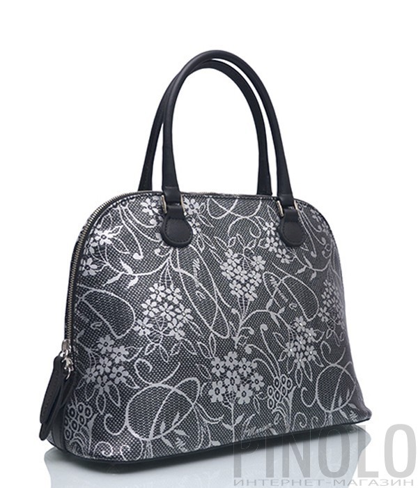 Кожаная сумка Marina Creazioni 2154 черная с серым узором