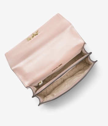 Кожаная сумка Michael Kors Mott декорирована цепочкой нежно-розовая