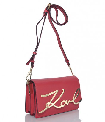 Кожаная сумка через плечо Karl Lagerfeld Signature красная