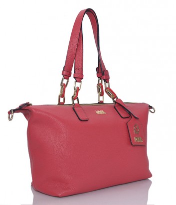 Кожаная сумка Karl Lagerfeld Grainy с высокими ручками красная