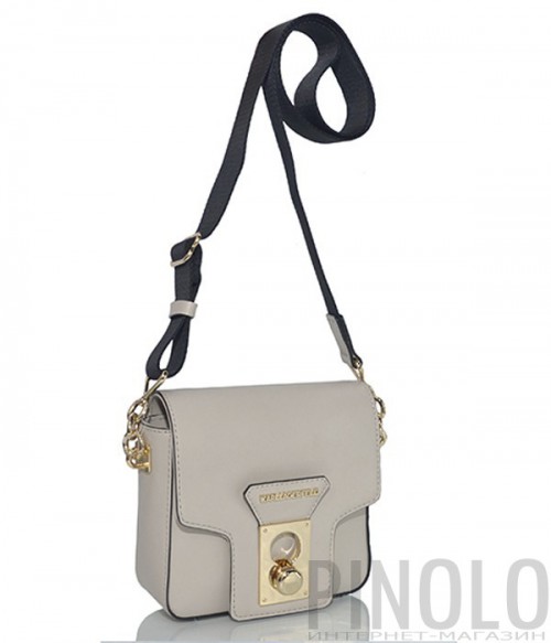 Кожаная сумка Karl Lagerfeld Pin Closure с текстильным плечевым ремнем бежевая
