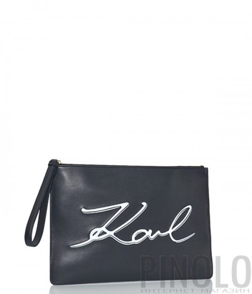 Кожаный клатч Karl Lagerfeld Signature черный