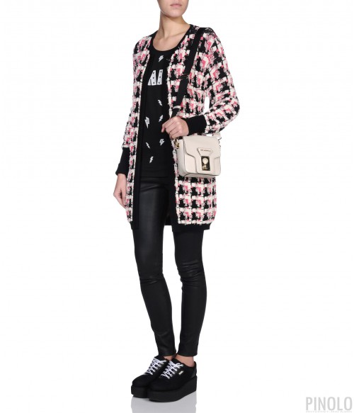 Кожаная сумка Karl Lagerfeld Pin Closure с текстильным плечевым ремнем бежевая