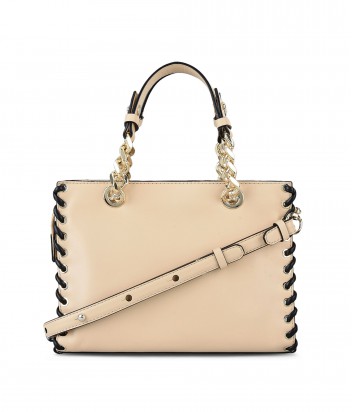 Кожаная сумка Karl Lagerfeld Whipstitch с внешним карманом бежевая
