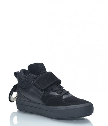 Кожаные кроссовки MSGM комбинированные с замшей черные