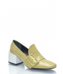 Лаковые желтые туфли Jil Sander на широком белом каблуке